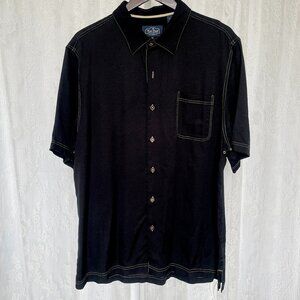 Nat Nast Men's Button Up Shirt XL Black Lyocell Silk Blend Short Sleeve Collared